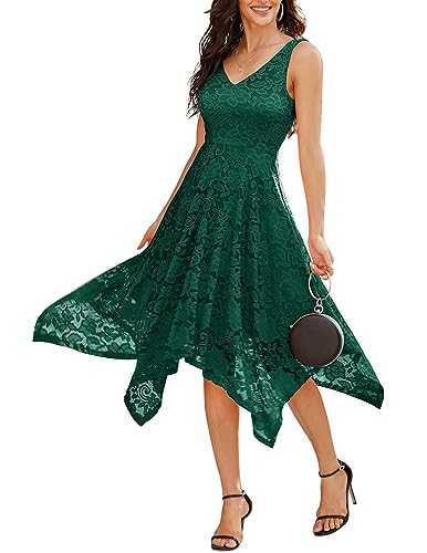 Meetjen Women's Lace Cocktail Party Dress 2024 Handkerchief Hem Bridesmaid Prom Dress Formal Dresses for Wedding Guest