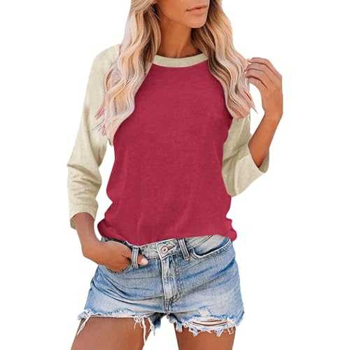 Women Baseball Tee Shirt Crew Neck 3/4 Raglan Sleeve Tops Fashion Color-Blocked T-Shirt Summer Fall Casual Sportswear Plus Size S-3XL My Orders Order 2025