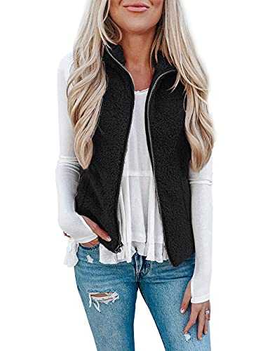 Rapbin Teddy Fleece Gilet for Women,Solid Color Body Warmer Lightweight Gilets Jacket & Cozy Sleeveless Stand Collar Zip Waistcoat Vest with Pockets