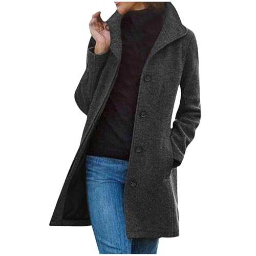 Wool Coats For Women Uk Mid Length Women Trench Coat Long Sleeve Outerwear Button Down Jackets For Women Uk Lapel Neck Winter Coat With Pockets Winter Jacket Warm Windbreaker Jacket