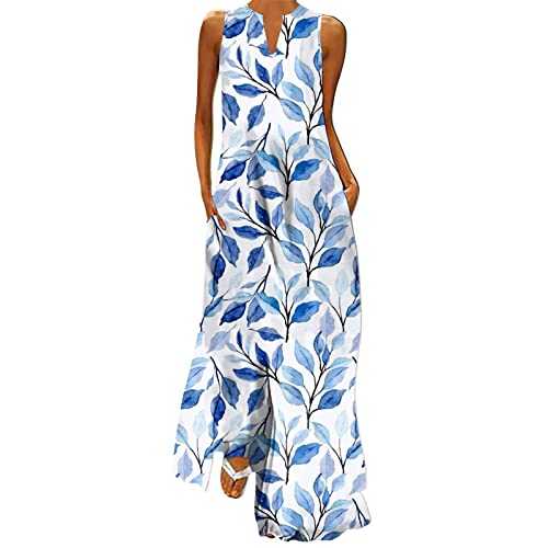 Ladies Summer Dresses Women Casual V Plus Dress Sleeveless Size Daily Print Maxi Neck Vintage Women's Dress Summer Loose Elegant Long Sleeveless Split Beach Floral Beach for Women
