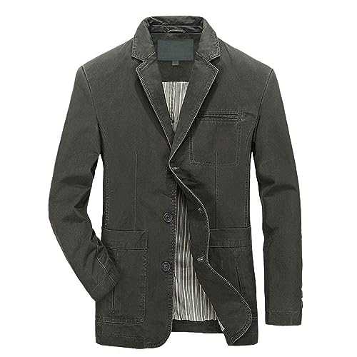 Casual Blazers for Men Cotton, Suit Jackets for Men Regular Fit Suit Jackets for Men UK Summer Slim Fit Long Sleeve Jacket Washed Cotton Casual Suits Blazer Jackets Cotton 3-Button Casual Suits