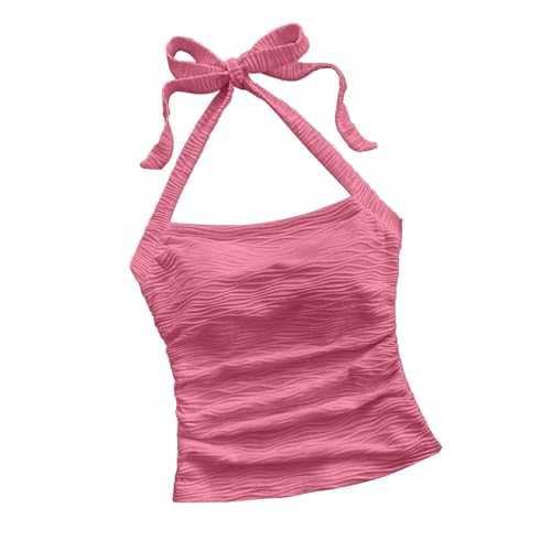 Women's Halterneck Vests Camisole Tops for Women UK,Ladies Summer Tops Solid Color Textured Tank Top Slim Fit Sexy Cami Vest Top Lightweight Going Out Holiday Casual Sleeveless Tshirt Blouses Tunics