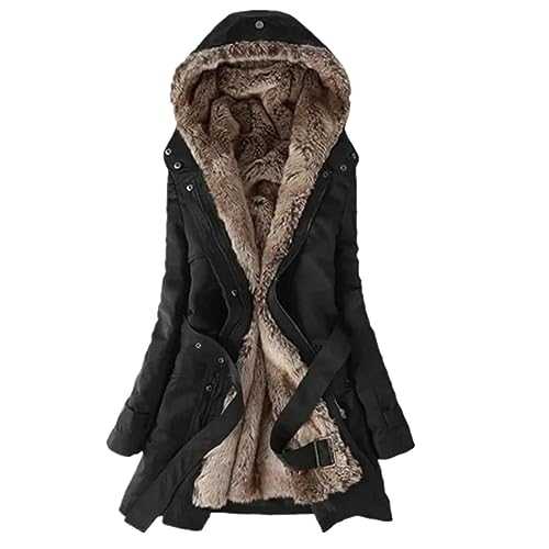 Winter Jackets For Women Uk Hooded Parka Jacket Womens Solid Faux Fur Coat For Ladies Xmas Puffer Clothes Thick Quilts Jacket Casual Padded Sherpa Overcoat Fleece Lined Fuzzy Outwear Sale Clearance