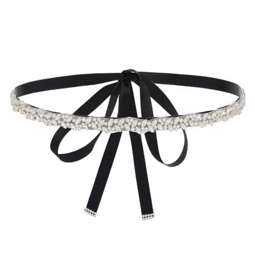 IYOU Crystal Bridal Belts Ivory Pearl Dress Belt Chic Prom Wedding Sash Belts with Ribbon for Women