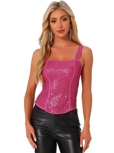 Allegra K Women's Sequin Tank Tops Sparkly Glitter Sleeveless Camisole Corset Top