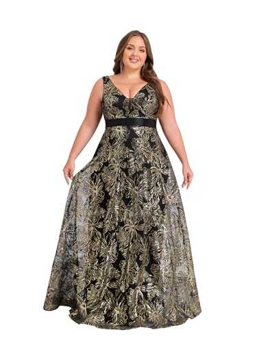 Plus Size Sleeveless Glitter Sequined Womens Long Formal Gown Aline Prom Dress for Anchorwoman Floor Length Evening Dress