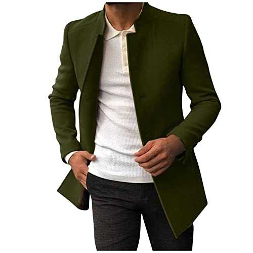 Men's Casual Slim Fit Wool Coat Long Jacket Notch Collar Trench Coat Single Breasted Coat Winter Warm Outerwear with Pockets Fashion Autumn Suit Jacket Short Suitable for Business Leisure S-XXL