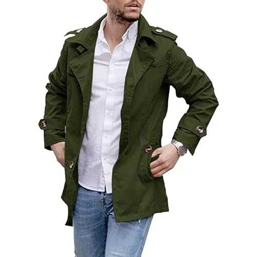 Men'S Business Trench Coat Slim Fit Notch Lapel Double Breasted Cotton Windbreaker Casual Long Jacket Overcoat