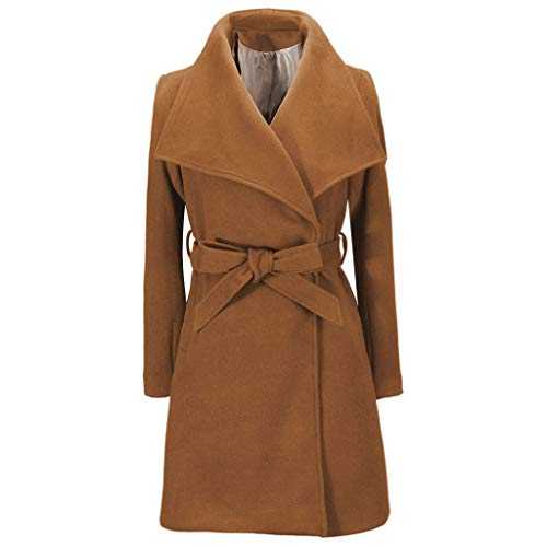 Women Autumn/Winter Trench Coat Plus Size Warm Woolen Jacket Ladies Classic Mid-Long Solid Color Outwear with Belt KaloryWee