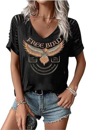 LANMERTREE Cut Out V Neck T Shirts Nashville Outfits for Women Casual Loose Shirt Country Music Graphic Tee Shirts