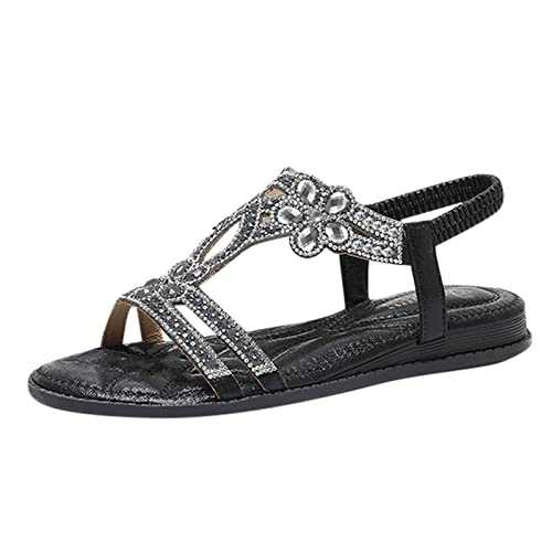 Womens Sandals Wedge Mid Heels Leather Walking Shoes Ladies Knotted Strappy Touch-Fasten Wedding Bridal Dress Sandals Thick Sole Summer Flip Flops Sliders