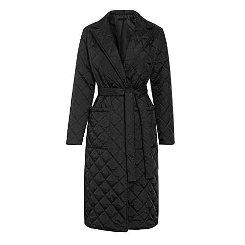 Women's Diamond Quilted Long Knee Lace-up Tighten Waist Puffer Coat Lightweight Long-Sleeve Stand Collar Quilted Jacket Soft Packable For Holidays Travelling