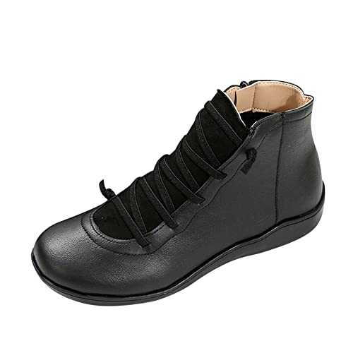 AaaozKjie Ankle boots women's flat Christmas cap women's zip round retro boots women's short boots print boots women's winter shoes women