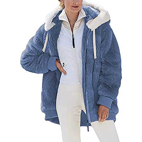 Women Teddy Jacket Clearance Thick Teddy Fleece Jackets Ladies Full Zip Winter Warm Fuzzy Coats Fluffy Fleece Hoodie Sherpa Jacket Plus Size Plush Hood Coat Casual Jumper Outerwear with Pockets S-5XL