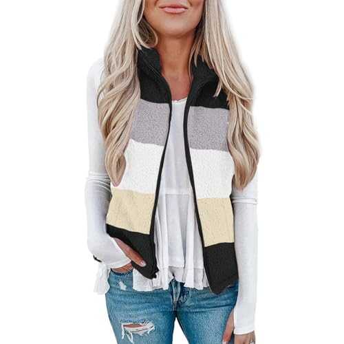 Zeiayuas Women Fleece Gilet Sale Clearance,Ladies Fleece Sherpa Vest Fuzzy Fluffy Body Warmer Sleeveless Lightweight Jacket Coat Teddy Bear Plush Gilet with Pocket UK 10-18