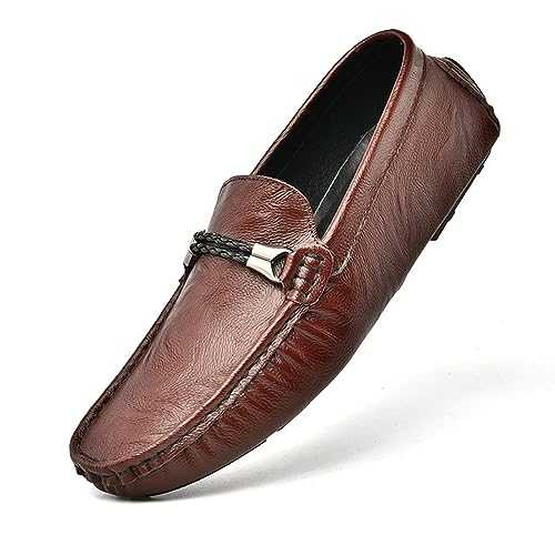 ENWIND Men's Driving Moccasins Slip on Penny Loafers Lightweight Leather Boat Shoes