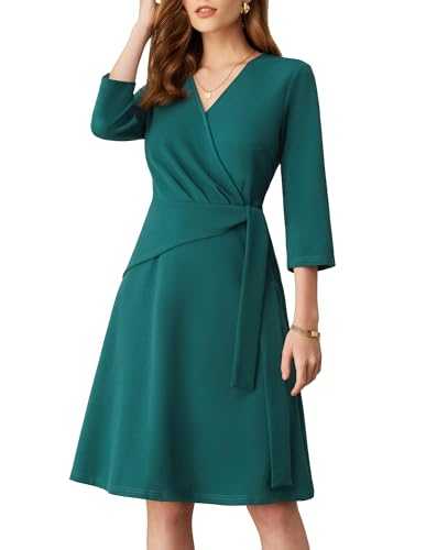 GRACE KARIN Women's Autumn Dresses 3/4 Sleeve V-Neck Work Office Dress with Tie