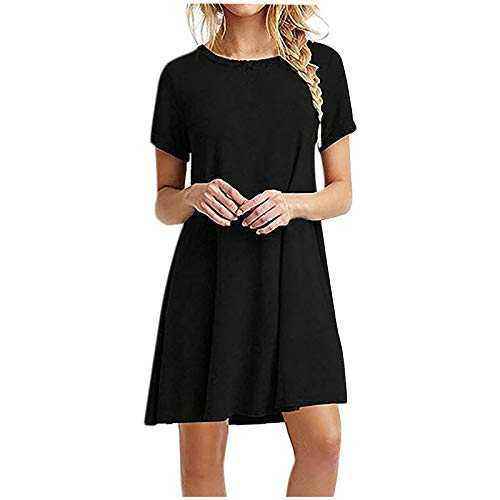 Women's Dresses Round Neck Summer Dresses Short Sleeve Mini Dress Loose T-Shirt Dress Casual Dress Plain Casual Blouse Dresses Summer Breathable Shirt Blouse Dress Loose T-Shirt Tunic Dress