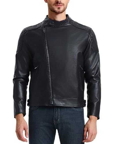 WULFUL Men's Leather Jackets, Faux Bomber Jacket for Men Motorcycle Lapel Asymmetric Zip-Up Slim Fit Biker Coat
