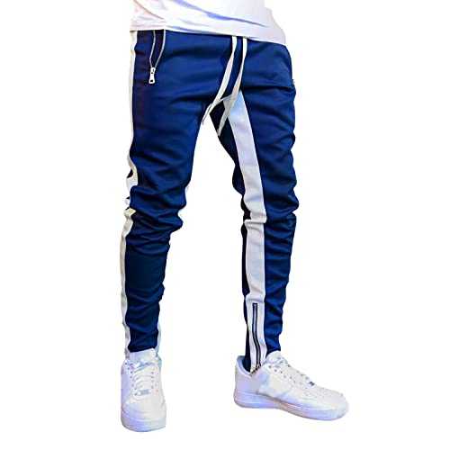 Joggers for Mens - Slim Fit Tracksuit Bottoms Stretch Activewear Trousers Casual Sweatpants Solid Sports Pant Gym Workout Pants Outdoor Runing Pants Belted Drawstring Pants with Zip Pockets XXXL