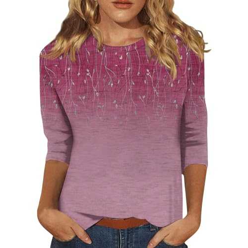 QI_LIANG Womens Tops 3/4 Sleeve Crewneck Cute Shirts Casual Print Trendy Tops Three Quarter Length T Shirt Summer Pullover Womens Tops Tops, Tees & Blouses Women'S Blouses Shirts Summer 3/4 Sleeve