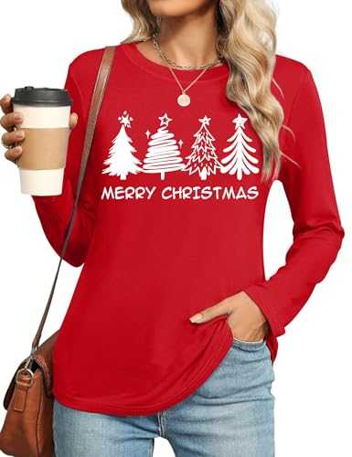 Believe Christmas Shirt for Women Christmas Tree Graphic T-Shirts Believe Letter Print Tees Holiday Tops