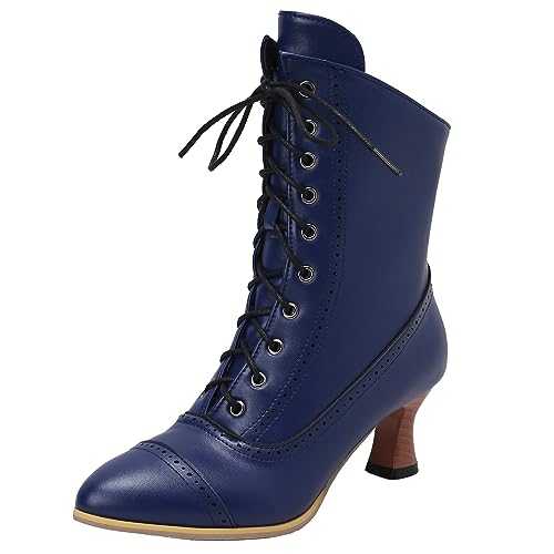 Mo Joc Women Vintage Lace-up Ankle Boots with Pointed Toe and Kitten Heel Casual Business Ankle Boots