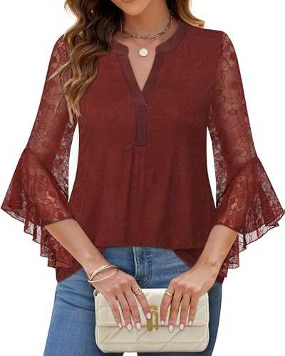Lotusmile Women's 3/4 Sleeve Dressy Tops Elegant V Neck Blouse for Women Casual Work Evening Party