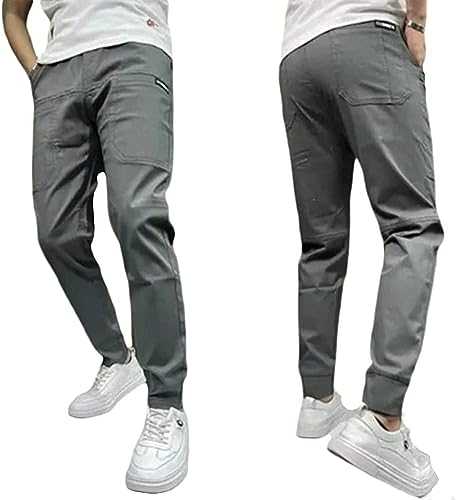 Men's High Stretch Multi-Pockets Skinny Cargo Pants,Casual Slim Fit Work Jogger Pants Trousers with 6 Pockets,Elastic Waist Drawstring Utility Tactical Pants Cargo Sweatpants for Men