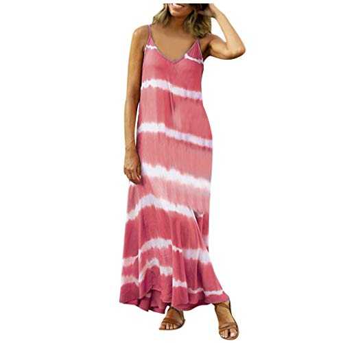 AMDOLE Ruffle Dress Women Maxi Sleeveless Loose Tie-Dye Casual Dress(S-5XL) Womens Gradient Neck Striped V Women's Dress Short Sleeve Loose T Shirt Dress