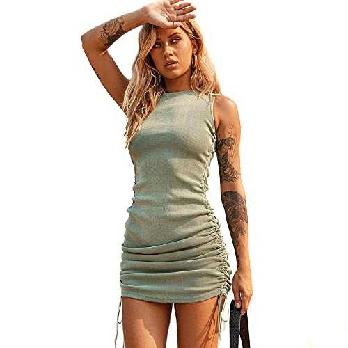 KBRPEY Women's Summer Sleeveless Bodycon Ruched Dress Side Drawstring Solid Tank Mini Dresses Bodycon Dress Office Wear for Casual Club Cocktail Evening Gowns Work