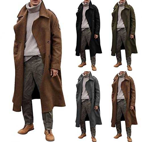 Cocila Mens Wool Coats Thick Double Breasted Long Jackets Peacoat Plus Size Winter Warm Parka Wool Trench Coat Open Front Cardigan Outwear S-3XL, Black