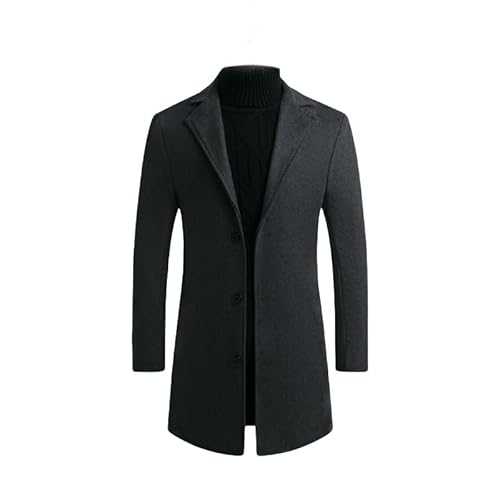 LIUYUYOUGO mens trench coat mid length Winter Casual Business Padded Wool Blend Trench Coat for men Single Breasted Notched Collar Jacket Long Pea Coats Overcoat Outwear