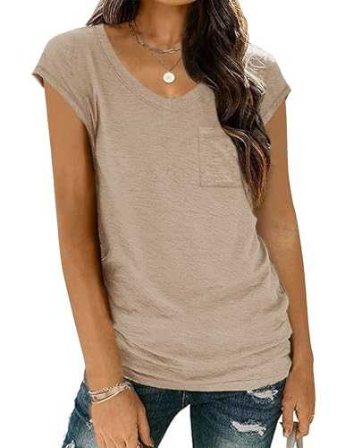 Zeagoo Women's Basic Summer V-Neck T-Shirt with Cap Sleeves Casual Tops for Women Plain Tops S-XXL