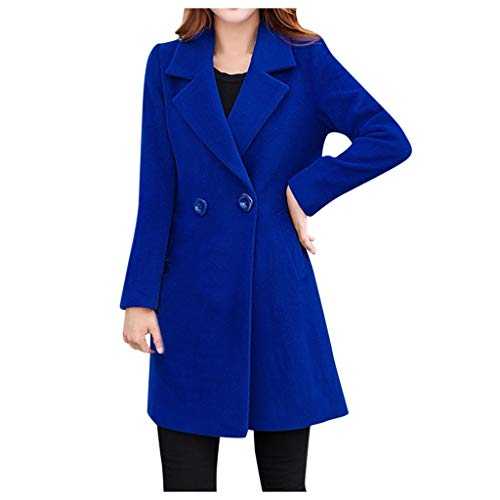 Celucke Womens Winter Lapel Wool Coat Trench Jacket Long Sleeve Button Overcoat Outwear