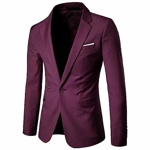 Slim Fit Blazer Men, Mens Casual 1 Button Blazer Mens Blazer Business Outwear Suit Tops Slim with Pocket Men'S One Button Dress Jackets Mens Solid Color Suit Jacket Single Breasted Blazer