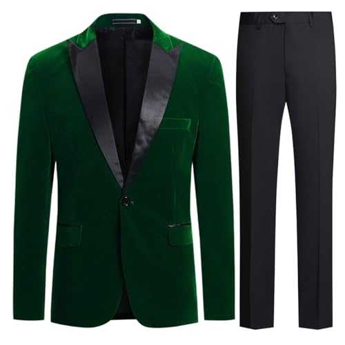 Allthemen Mens Suits 2 Piece Suit Slim Fit Wedding Suit Velvet Casual Blazer One-Button Blazer Tuxedo Jackets Trousers
