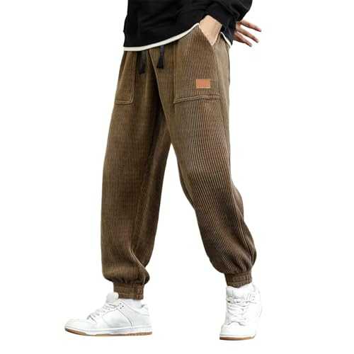 Corduroy Trousers Men's Wide Cord with Elasticated Jogging Bottoms Men's with Cuffs Trousers Men's Baggy Leisure Trousers Men's with Drawstring Long Wide Corduroy Trousers Plain Tracksuit Trousers