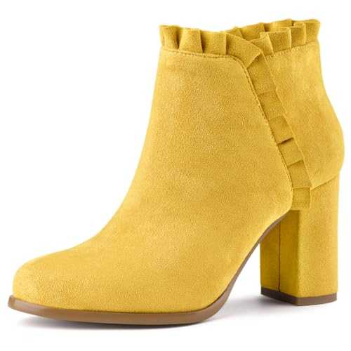 Allegra K Women's Ruffle Block Heel Ankle Boots