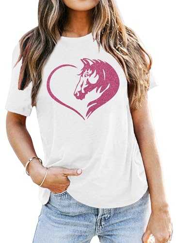 VVNTY Horse Lover Shirt Women: Horse Heart T Shirt Funny Horses T-Shirt Casual Animal Graphic Tees