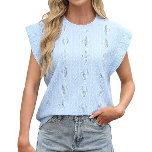 Eyelet Tops for Women Knit Tees Tops UK 2025 Tshirt Summer Causal Loose Fit Blouses Tunics, Crew Neck Hollow Out Short Sleeve
