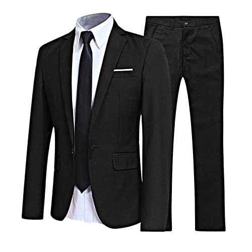 Moggemol Mens 2-Piece Suits Slim Fit Wedding Prom Tuxedo Suit Lapel One-Button Blazer Jacket Trousers
