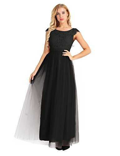 iEFiEL Women's Vintage Floral Lace Sleeveless Evening Prom Ball Gown Long Maxi Bridesmaid Dress