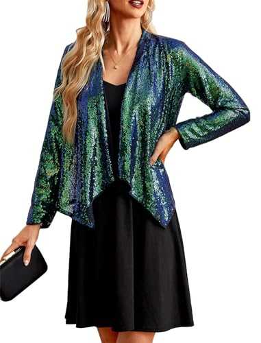 GRACE KARIN Women's Sequin Jacket Shrug Long Sleeve Glitter Jacket Sparkly Party Open Front High-Low Hem Cardigan