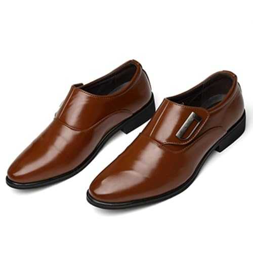 UOPYNE Dress Oxford Formal Shoes for Men Leather Office Slip On Pointed Toe Prom Wedding Slip Resistant Low Top Rubber Sole Non Slip Casual