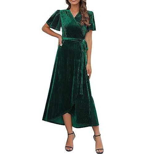 Long Cute Dresses for Women Women's Short Sleeved Solid Color Slit Golden Velvet Mid Length Dress Casual Dresses for Teens