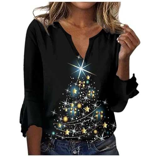 Tops for Women UK, Loose Casual V-neck Printed Novelty Blouses 3/4 Sleeve shirt for Work Officce