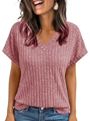 Sthxyfaith Womens Short Sleeve Tops Casual V Neck Spring T Shirts Eyelet Outfits Trendy Spring Summer Clothes