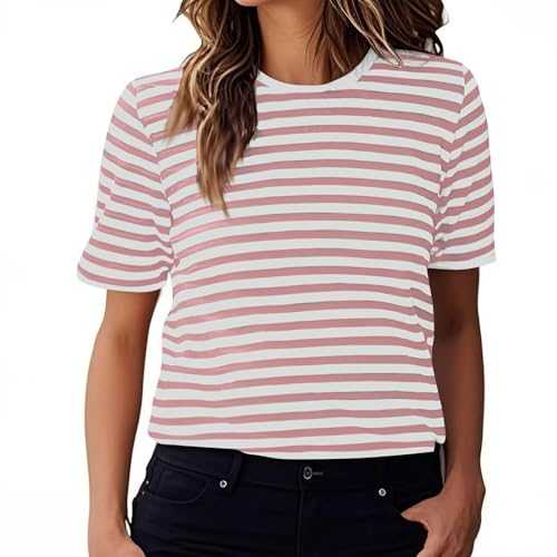 Tops for Women UK 2025 Crew Neck Striped Short Sleeve Tshirts Womens Tops Ladies Summer Basic Tee Summer Casual Trendy Elegant Comfy Blouse Loose Fit Tunic T-Shirt